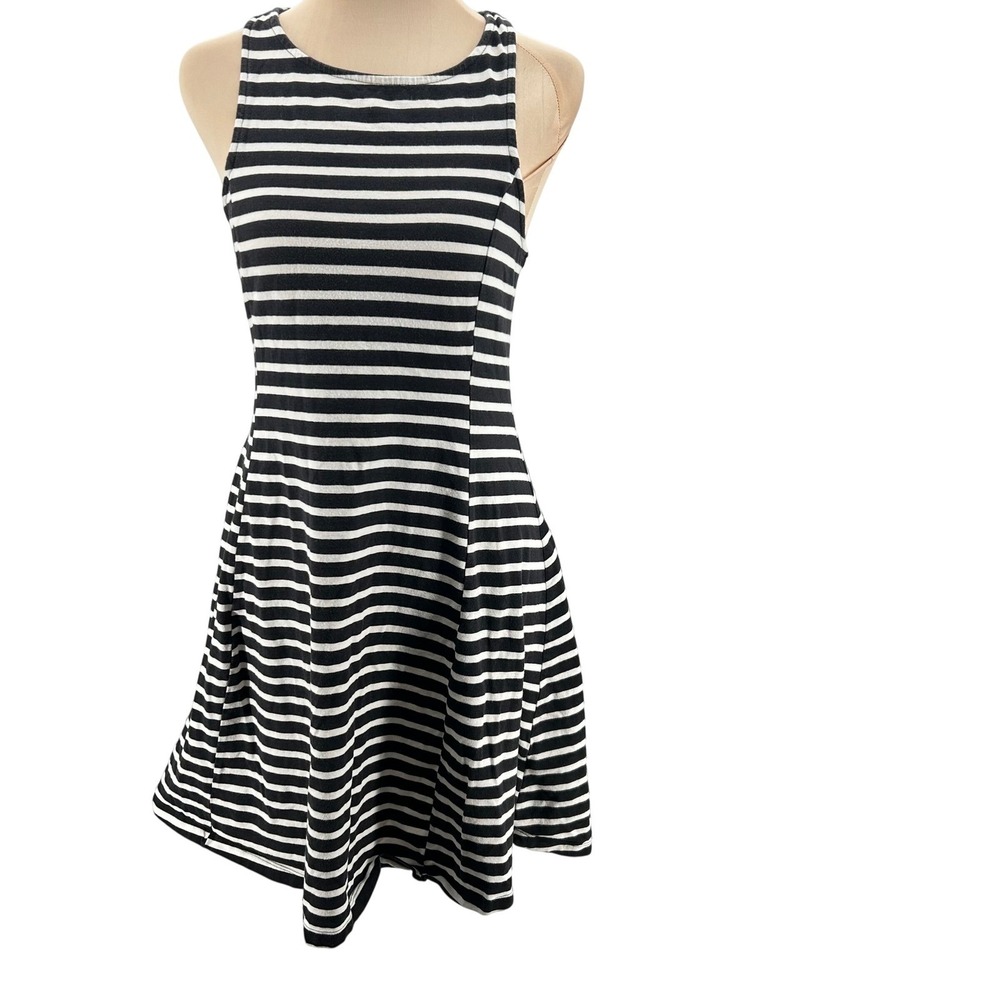 Old Navy Womens Black White Striped Sleeveless Fit‎ Flare Mini Dress Size M